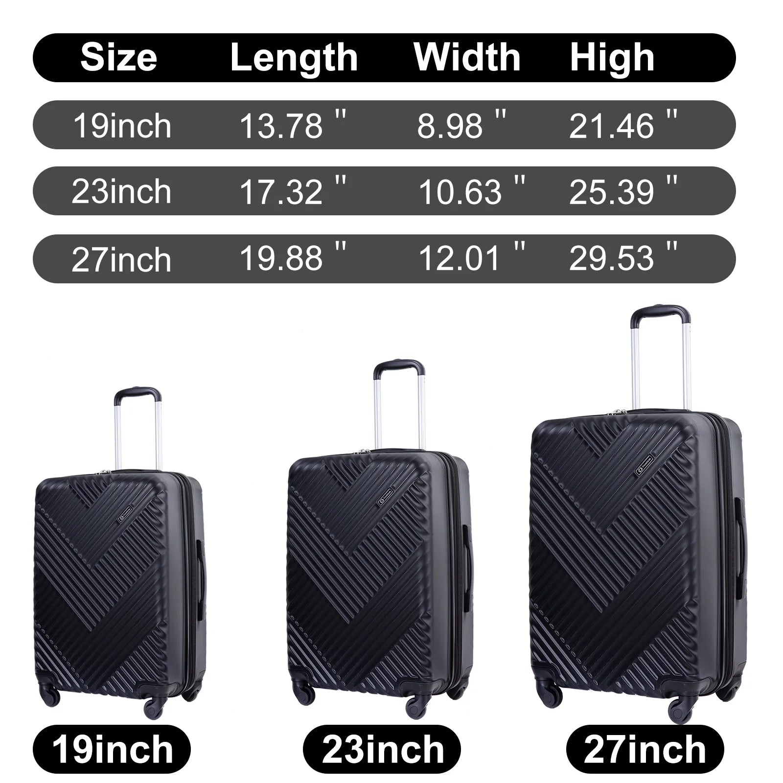 5 Piece Hardside Luggage Set Hardshell Expandable Lightweight Suitcase TSA Lock Spinner Wheels with Duffel Bag.(Black)