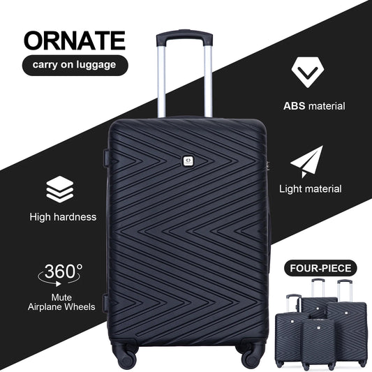 4 Piece Hardshell Luggage Set Hardside Lightweight Suitcase with TSA Lock Spinner Wheels.(Black)