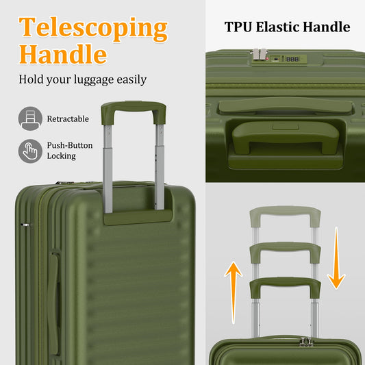 4  Luggage Sets PC Hardshell Front-Opening Spinner Luggage Set – Lightweight, Durable & TSA-Approved (Green)