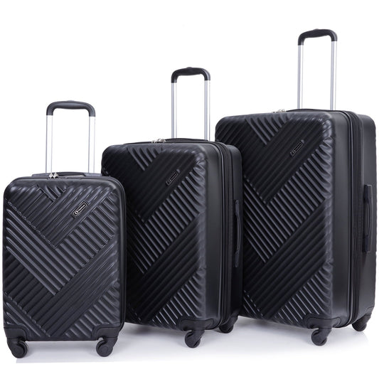5 Piece Hardside Luggage Set Hardshell Expandable Lightweight Suitcase TSA Lock Spinner Wheels with Duffel Bag.(Black)
