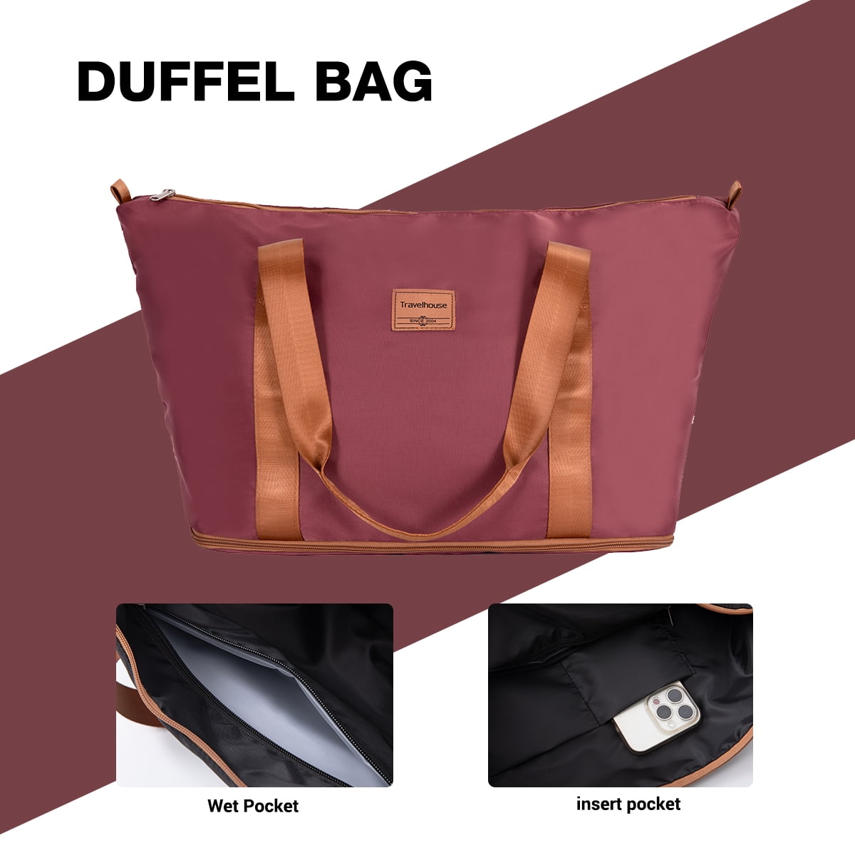 3-Piece Travel Set – 20” Hardside Carry-On Luggage with Duffel Bag and Memory Foam Travel Pillow (Wine Red)