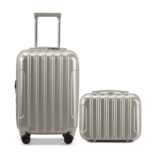 2 Piece Luggage Set, 20" Carry-On Expandble ABS+PC Luggage Hardside Lightweight Suitcase, 14" Mini Cosmetic Cases, Gray