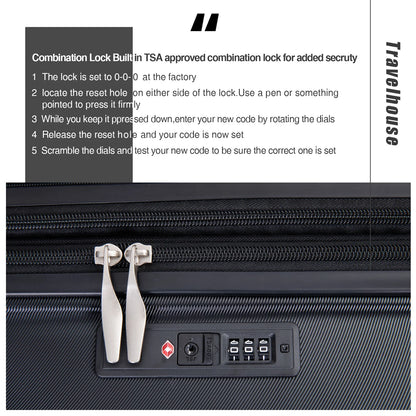 5 Piece Hardside Luggage Set Hardshell Expandable Lightweight Suitcase TSA Lock Spinner Wheels with Duffel Bag.(Black)