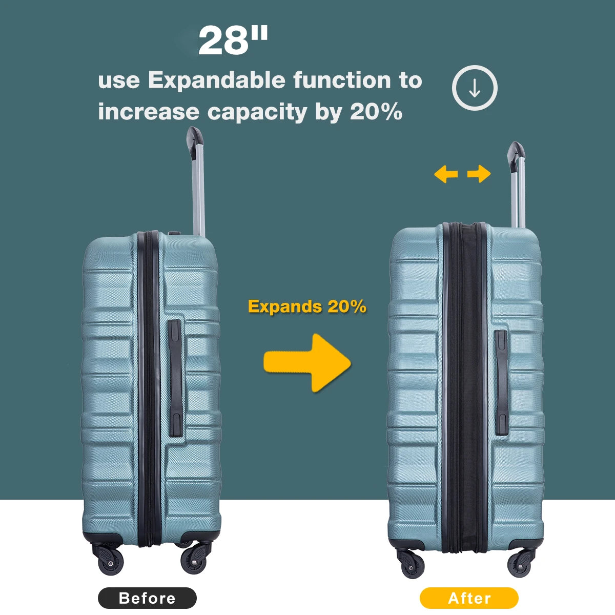 3 Piece Luggage Sets,Pc Hardside Suitcase with Expandable,Spinner Wheels, TSA Lock,Carry on Luggage Set