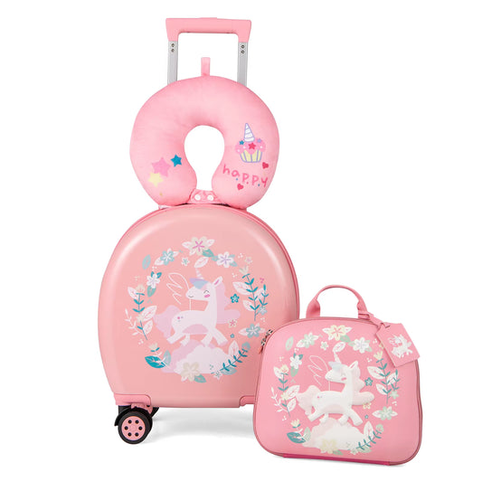 4-Piece Kid'S Luggage Set W/ 14" Carry-On Hardside Spinner Toddler Luggage