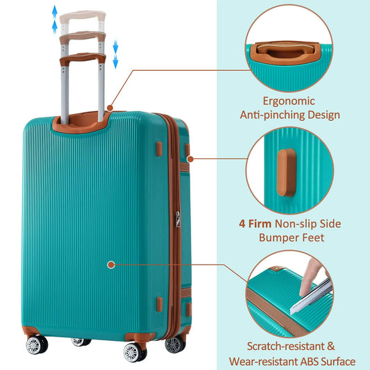 3 Pcs Luggage Travel Suitcase with 8 Spinner Wheels TSA Lock Collision-Protection Angle Travel Rolling Luggage 20'' 24'' 28''